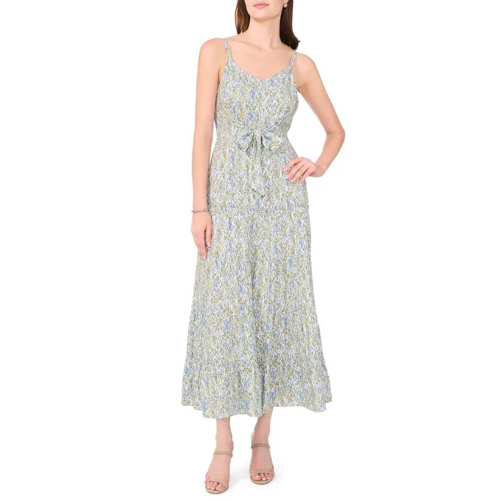 Halogen Womens Tiered Maxi Dress Floral‎ Print Spaghetti Straps Tie Waist Size M
